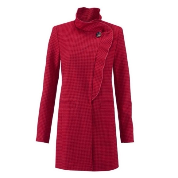 Cabi Celebration Jacket #3546 Red Houndstooth Long Coat Small - Picture 1 of 16